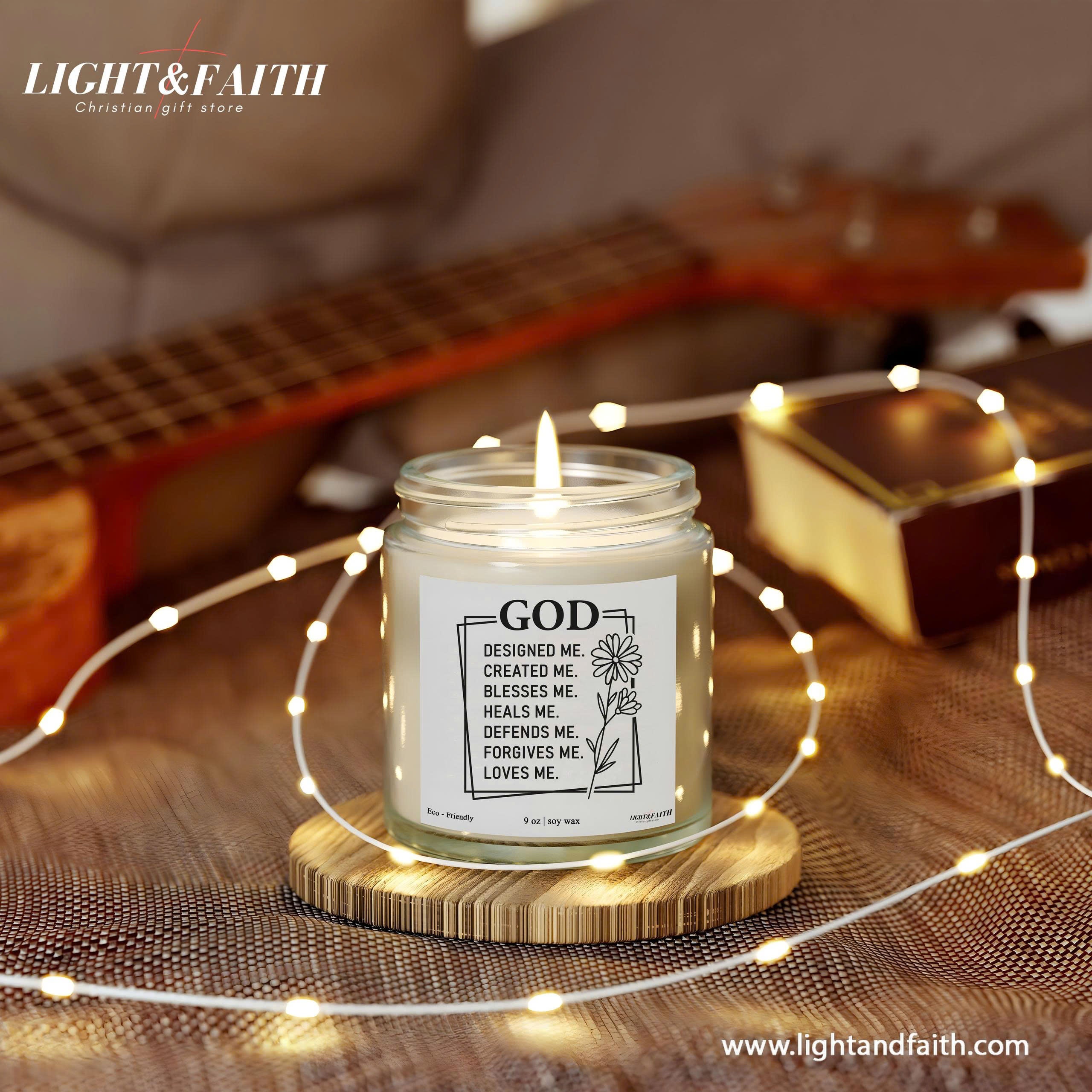 God Designed Me Christian Candle, Uplifting Bible Verses, Inspirational Gift for Women, Blesses, Heals, Forgives, Loves CDLAF22